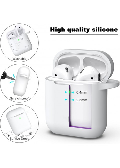 APods Silicone Protective Case with Keychain-White
