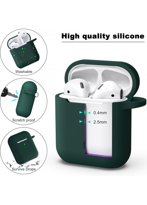 APods Silicone Protective Case with Keychain-Black Green