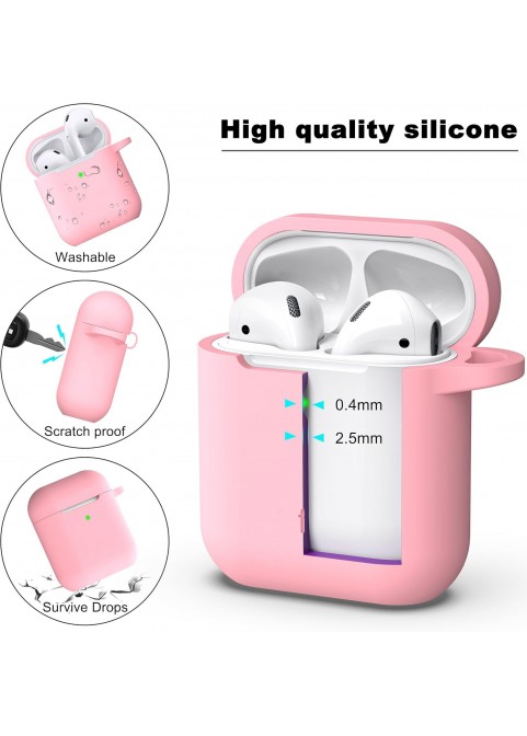 APods Silicone Protective Case with Keychain-Pink