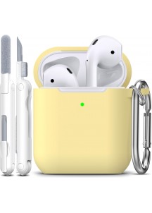 APods Silicone Protective Case with Keychain-Cream Yellow