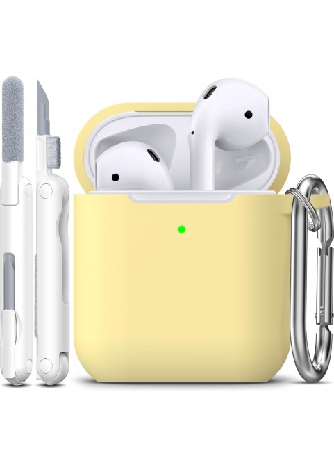 APods Silicone Protective Case with Keychain-Cream Yellow