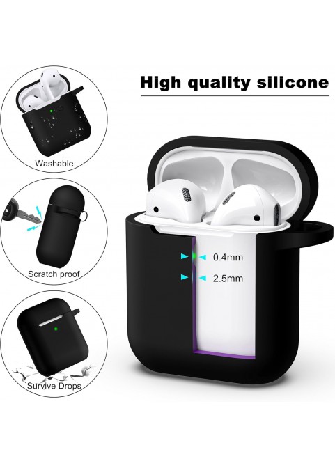 APods Silicone Protective Case with Keychain-Black